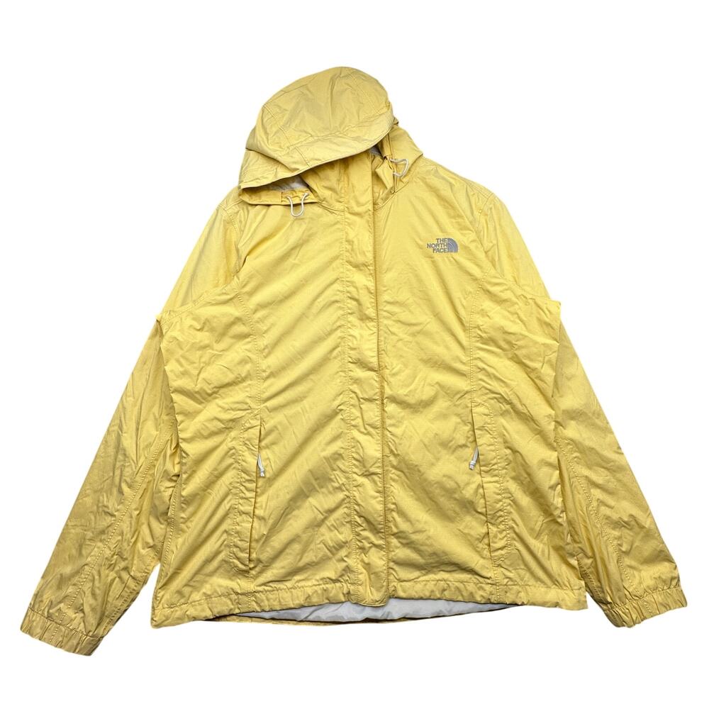 The North Face Hyvent Windbreaker Jacket Womens XL Yellow Hooded Full Zip Nylon